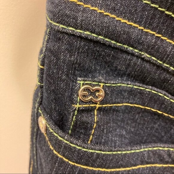 ESCADA Sz 30 Jeans Straight Leg Dark Wash w/ Green Yellow Decorative Stitching - Picture 2 of 10